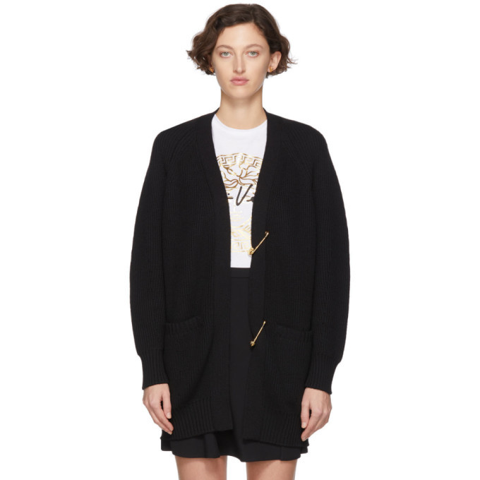 Versace Black Wool Safety Pin Cardigan Versace