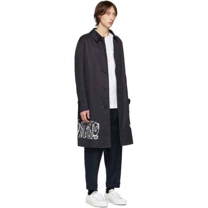 Comme des Garcons Homme Navy Graffiti Coat Comme des Garcons