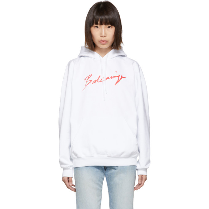 virksomhed Industriel Følelse Balenciaga White and Red Signature Hoodie Balenciaga