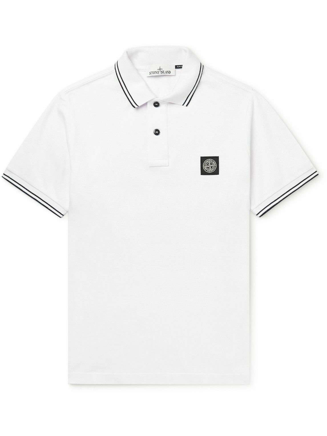 Stone Island - Logo-Appliquéd Stretch-Cotton Piqué Polo Shirt - White ...