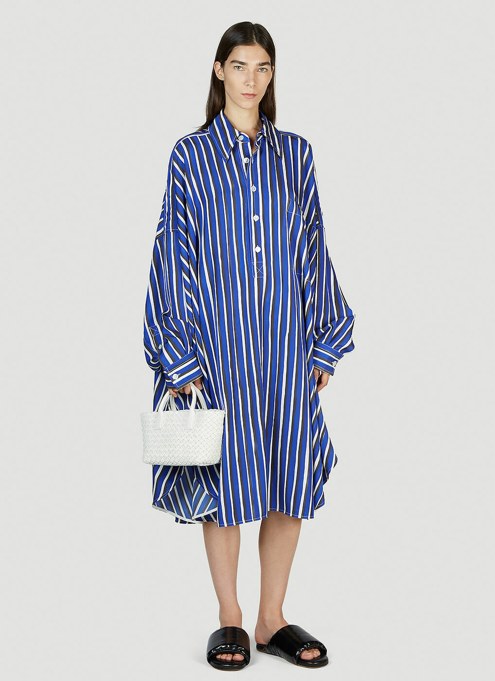 Bottega Veneta - Hand Drawn Stripe Shirt Dress in Blue Bottega Veneta