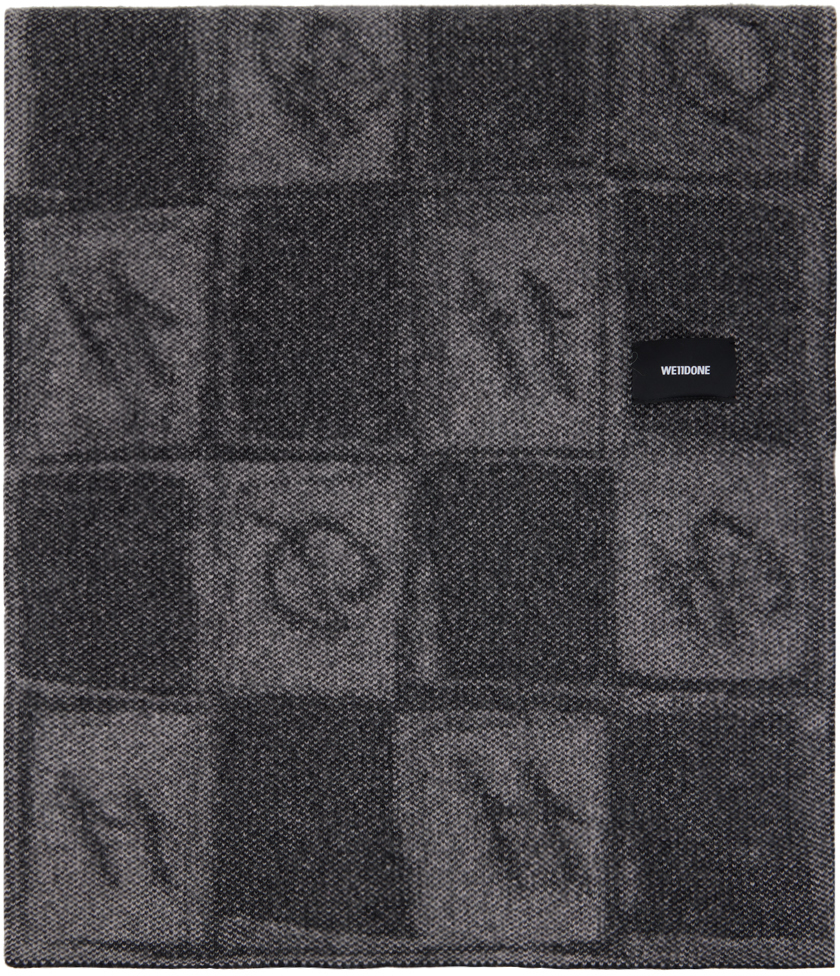 We11done Black & Pink Chess Board Scarf We11done