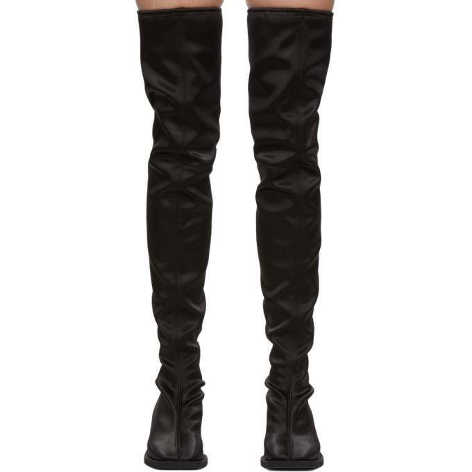 black satin over the knee boots