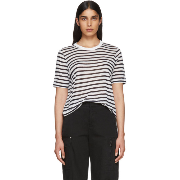 T by Alexander Wang White and Navy Striped Cropped T-Shirt T by ...