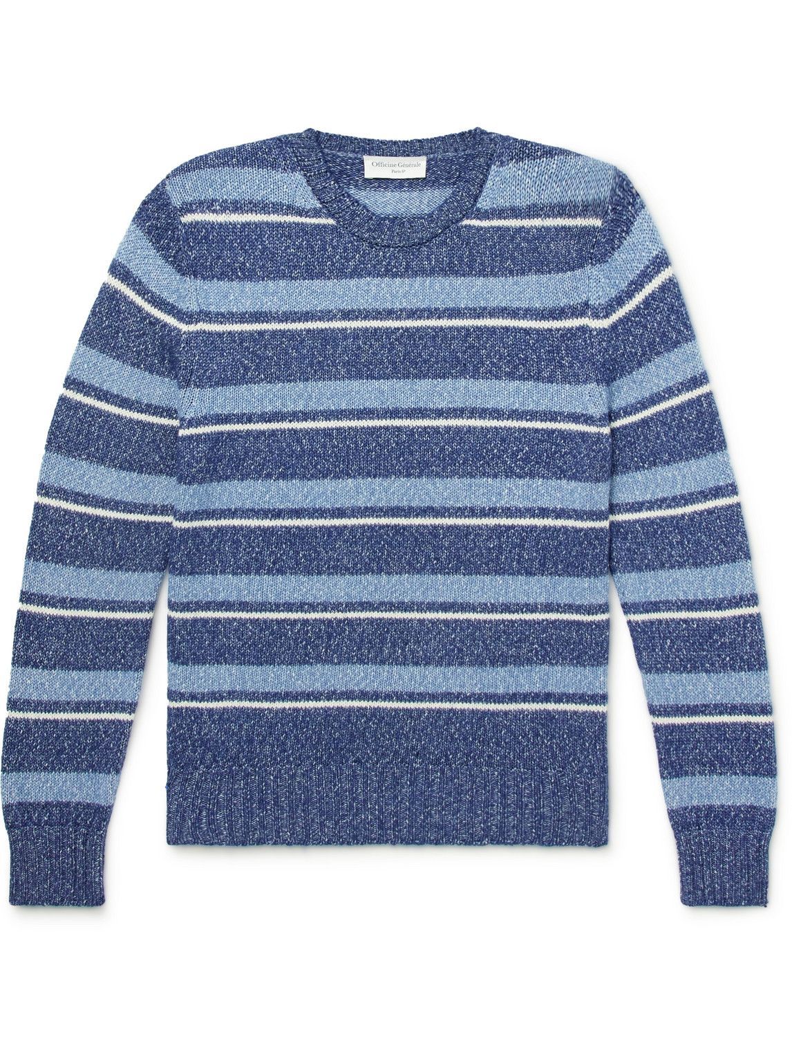 Officine Générale - Marco Striped Stretch-Cotton Sweater - Blue ...