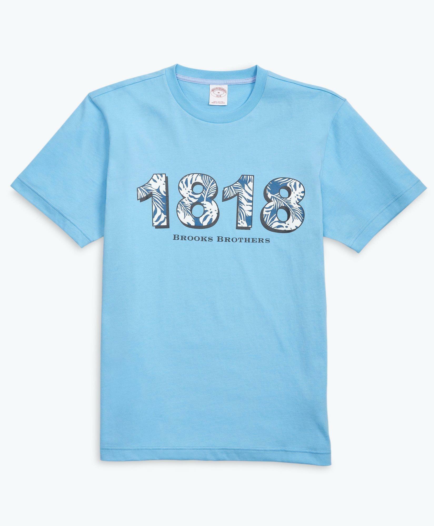 Photo: Brooks Brothers Men's Tropical-Print 1818 Cotton Jersey T-Shirt | Light Blue