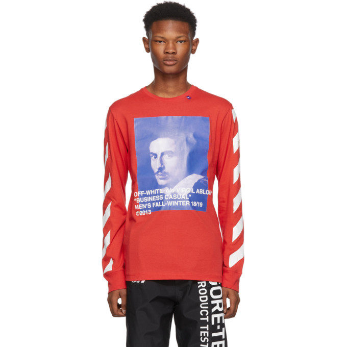 off white red long sleeve shirt
