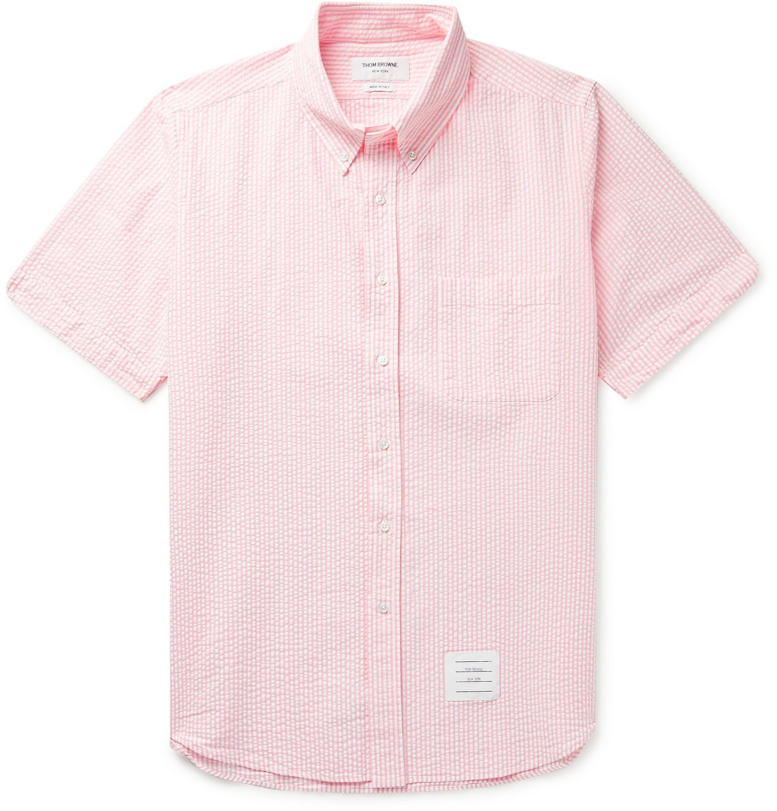 Thom Browne - Button-Down Collar Striped Cotton-Seersucker Shirt - Pink ...