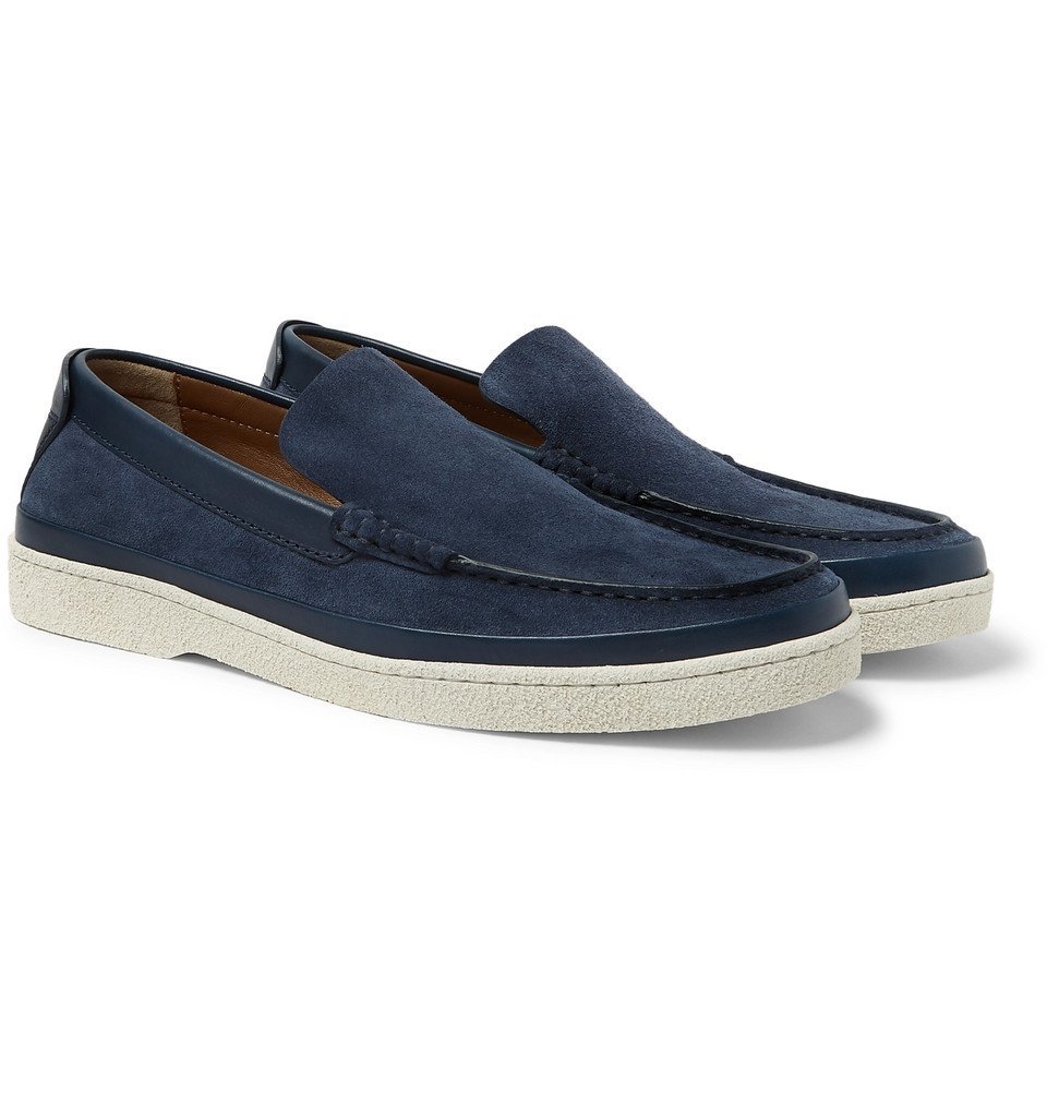 Leather-Trimmed Suede Loafers 