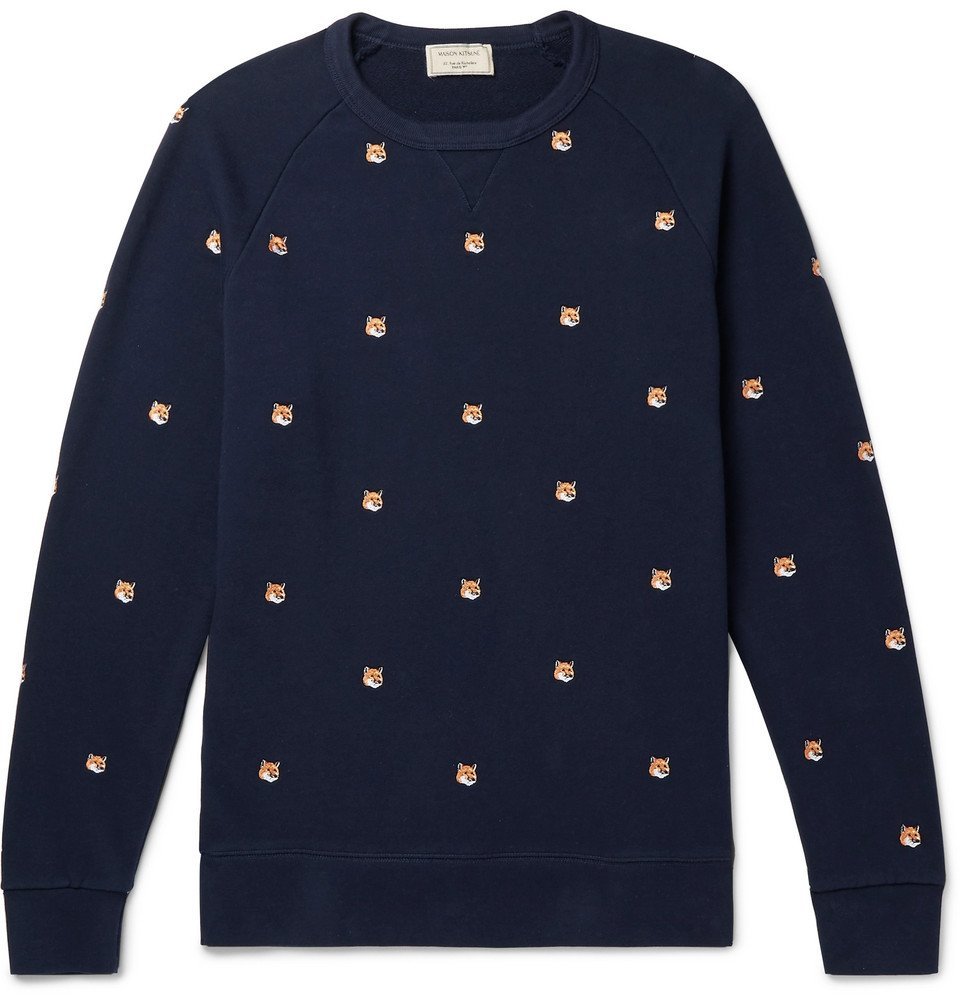 Maison Kitsuné - Slim-Fit Embroidered Loopback Cotton-Jersey Sweatshirt ...