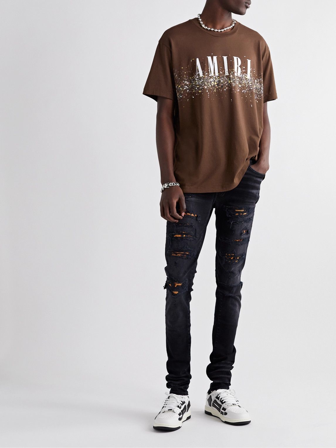 AMIRI - Crystal-Embellished Paint-Splattered Cotton-Jersey T-Shirt