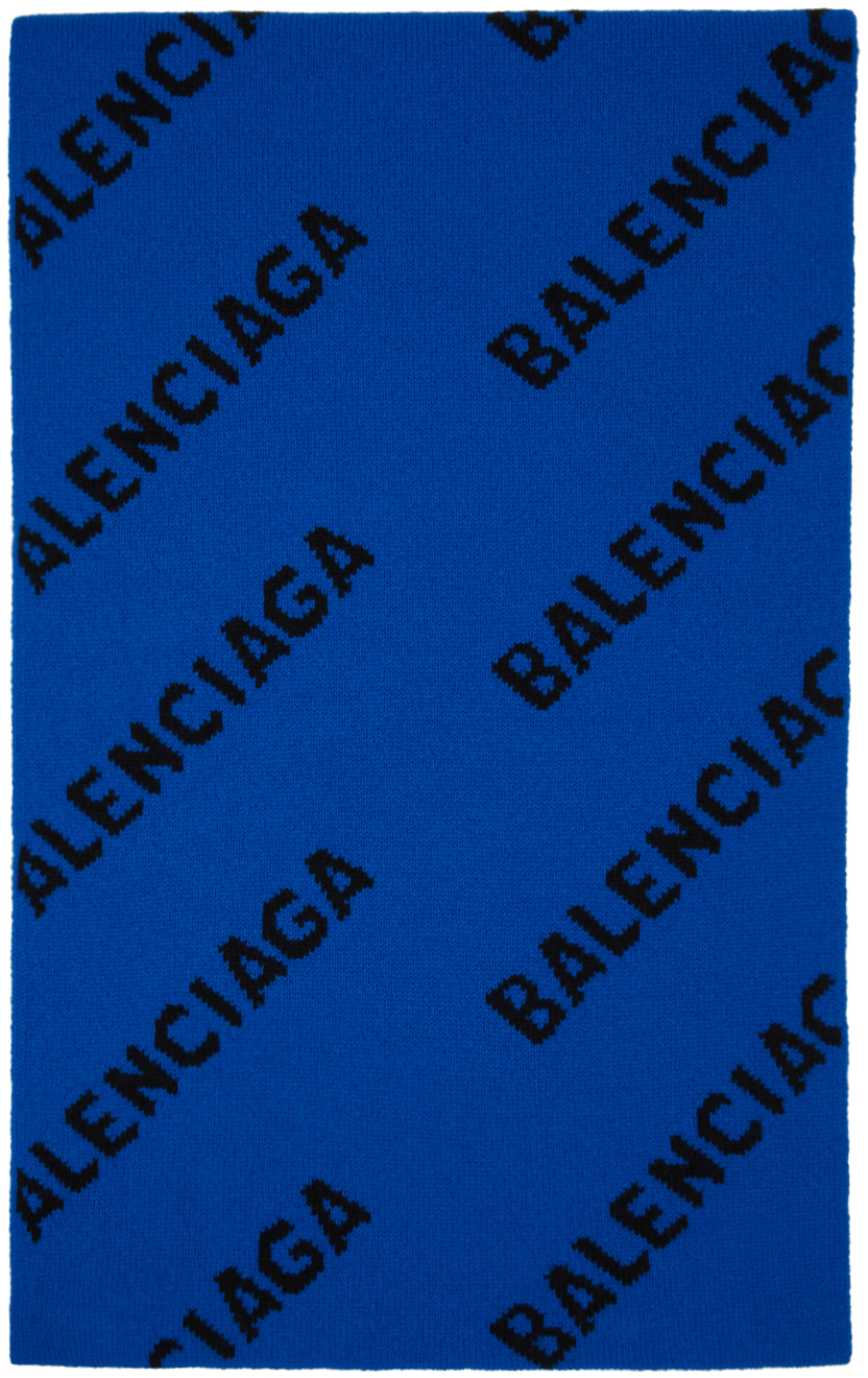 Balenciaga Blue Allover Logo Scarf Balenciaga