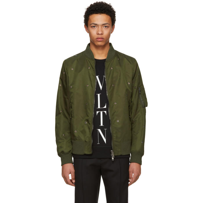 Valentino Green Eyelet Bomber Jacket Valentino