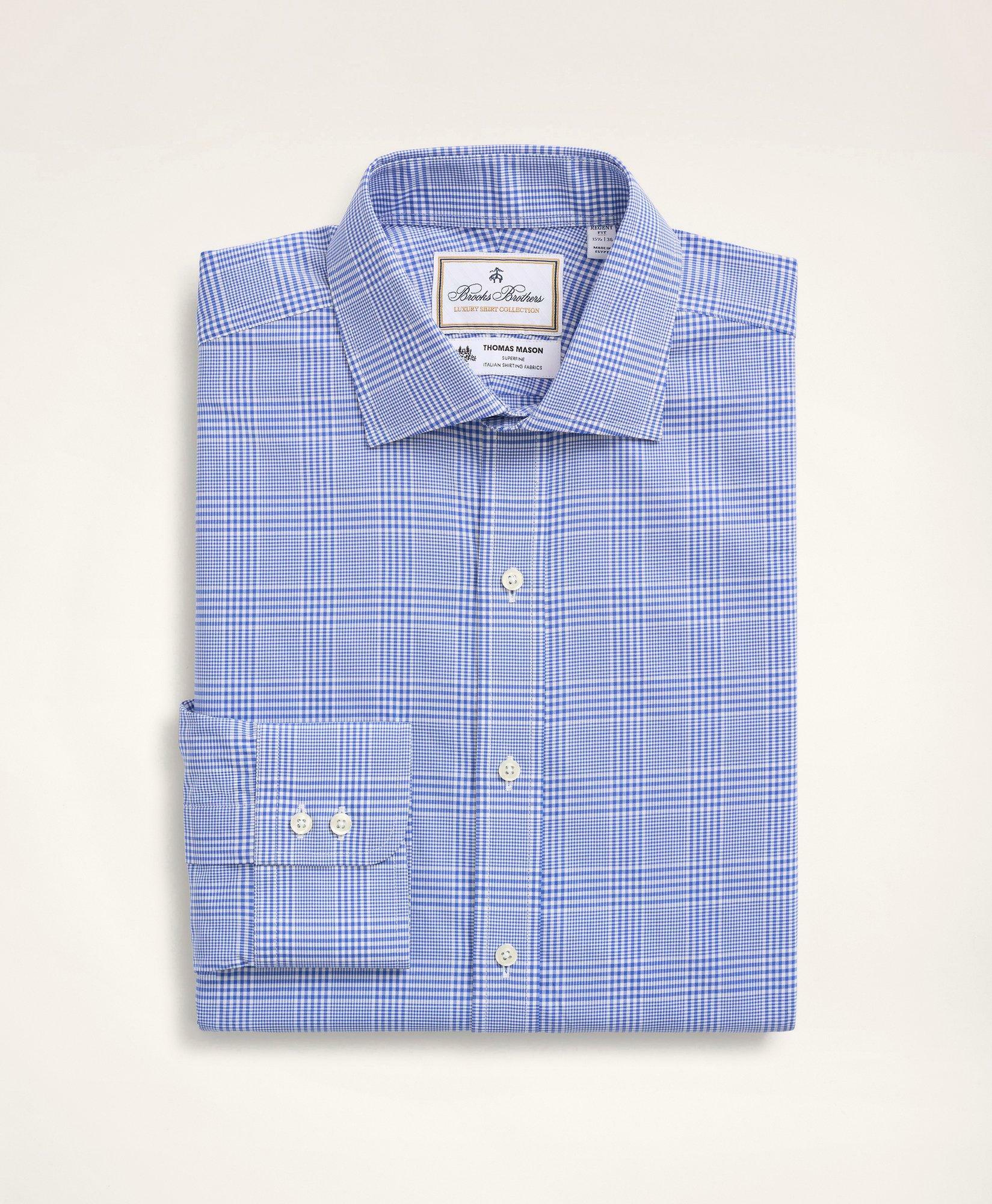 Brooks Brothers Men's x Thomas Mason Regent Regular-Fit Dress Shirt, Poplin English Collar Bold Check | Blue/White