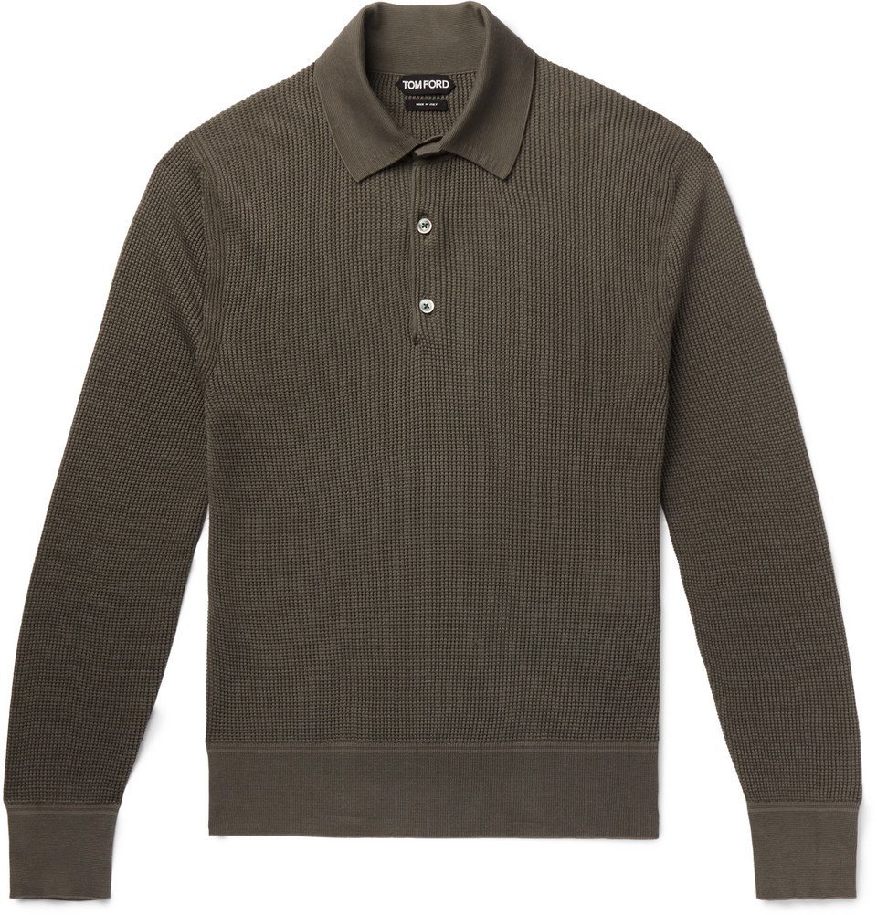 TOM FORD - Slim-Fit Waffle-Knit Cotton-Blend Polo Shirt - Green TOM FORD