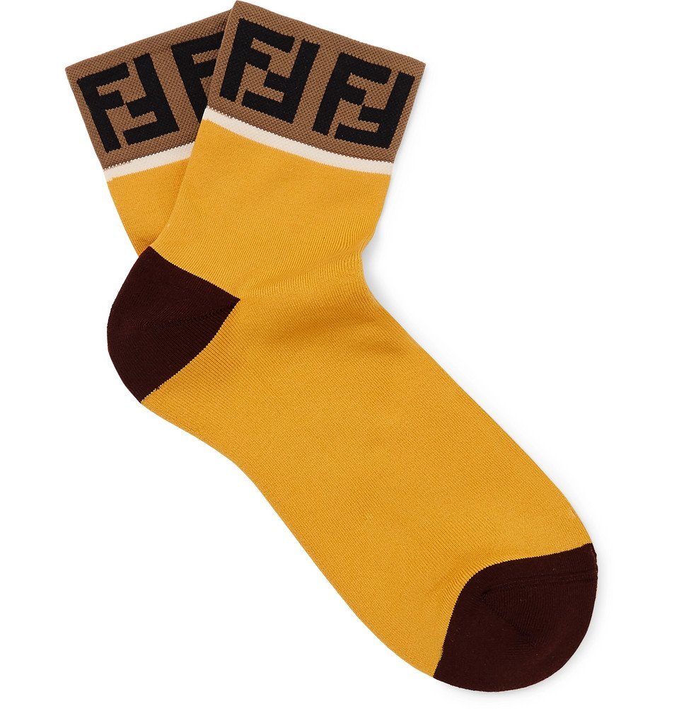 Fendi LogoIntarsia Stretch CottonBlend Socks Men Saffron Fendi