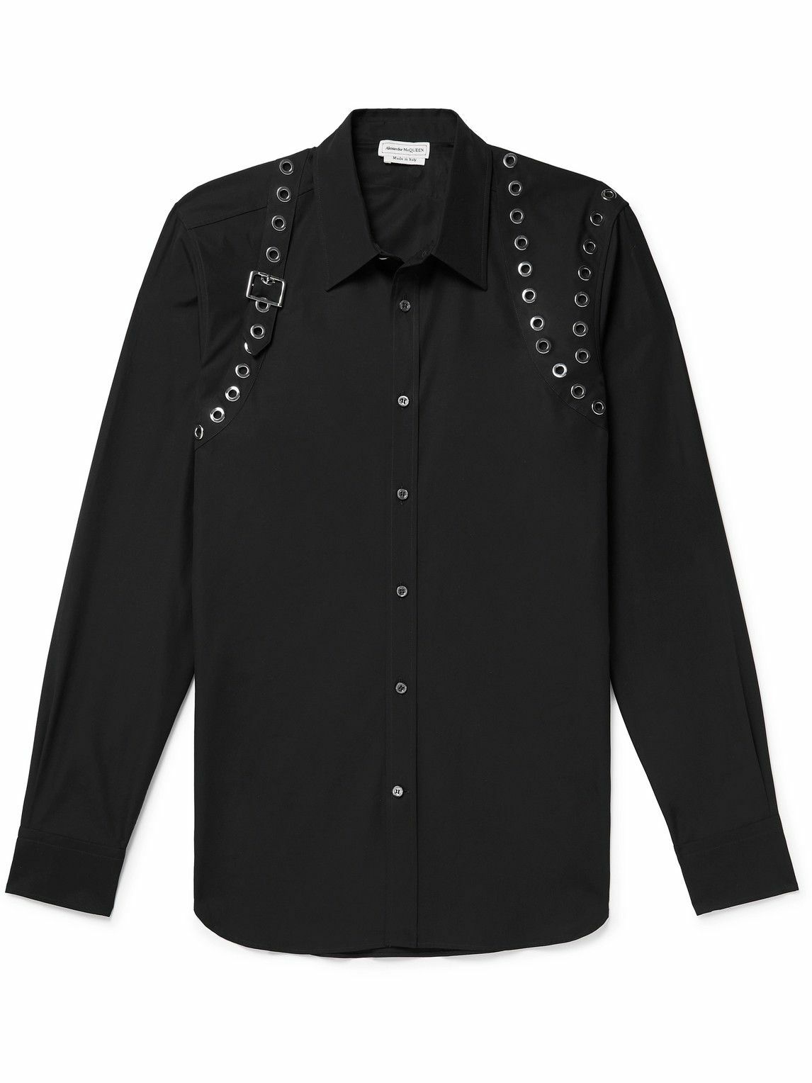 Photo: Alexander McQueen - Eyelet-Embellished Harness-Detailed Cotton-Poplin Shirt - Black