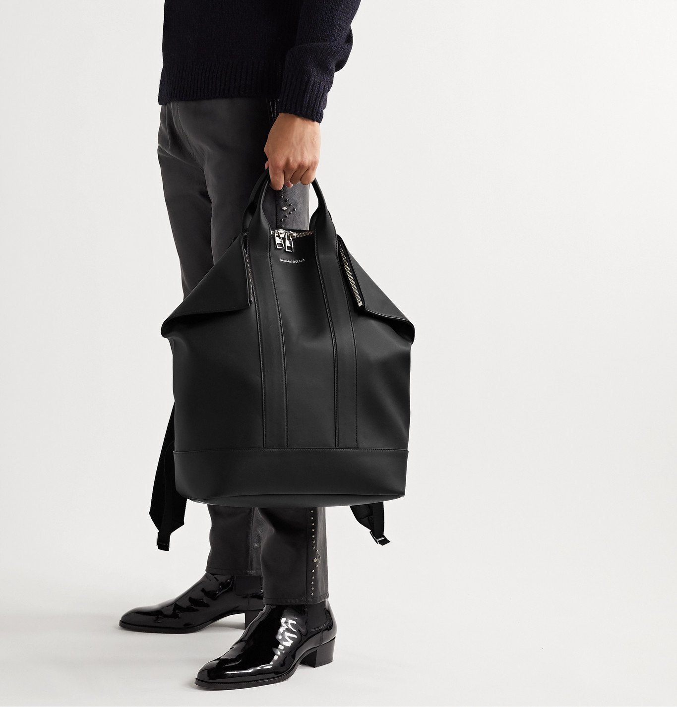 Alexander McQueen - De Manta Leather Convertible Tote Bag - Black ...