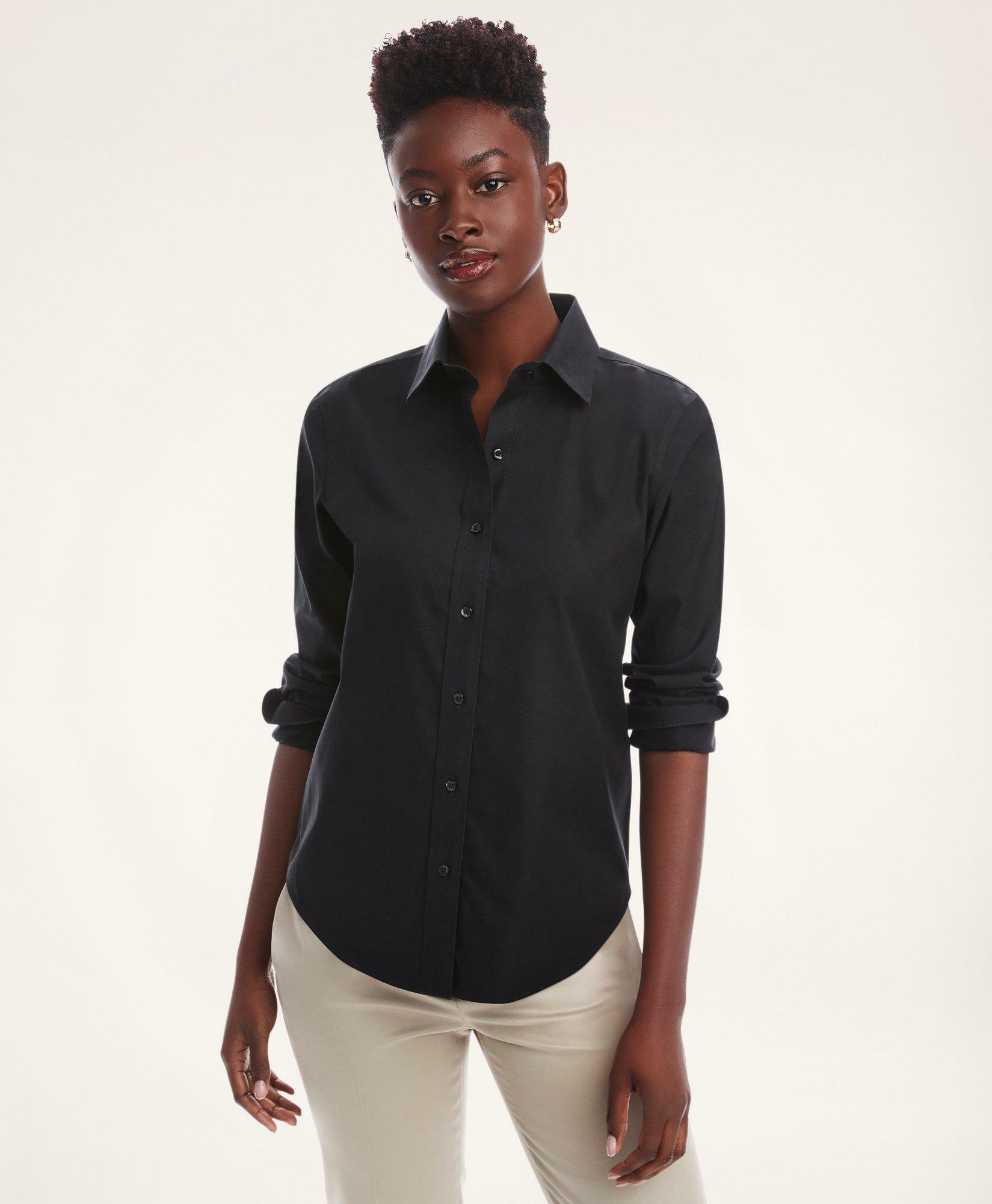 Brooks Brothers Women's Classic-Fit Non-Iron Stretch Supima Cotton Dress Shirt | Black