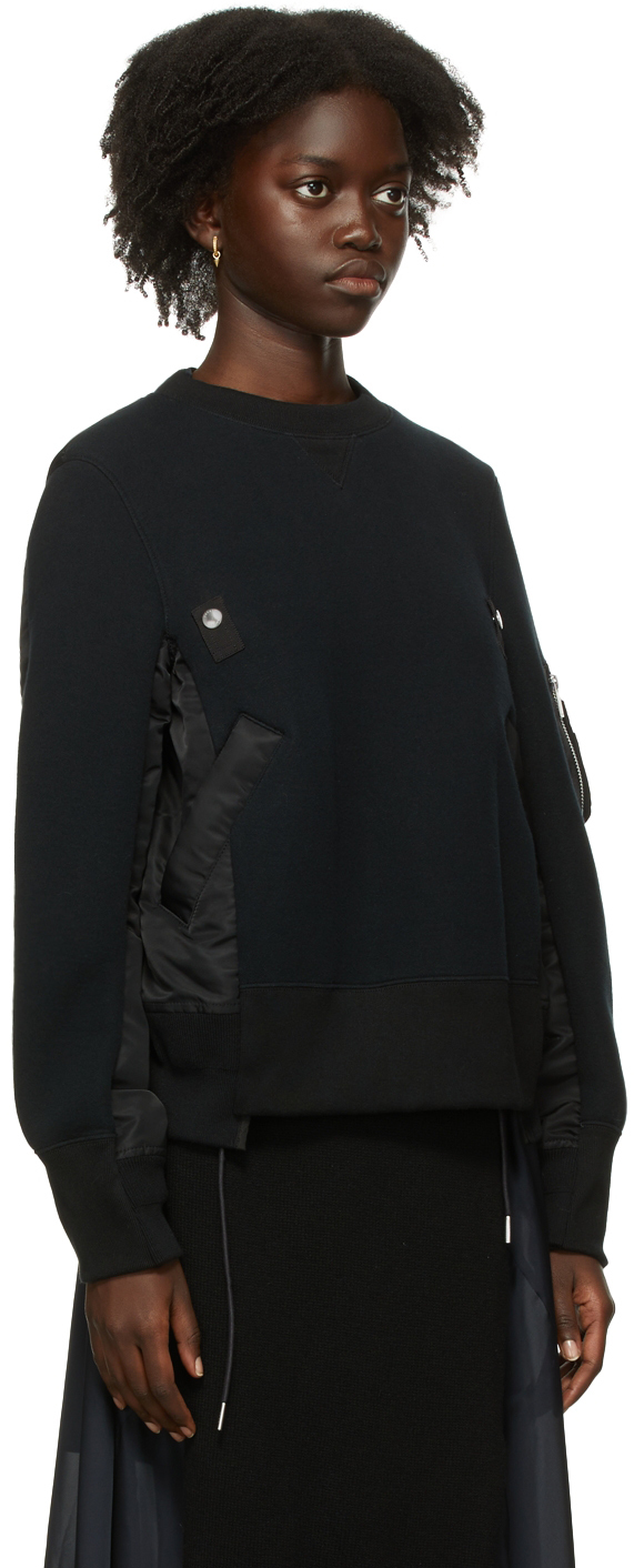 Sacai Black Nylon Twill Mix Sweatshirt Sacai