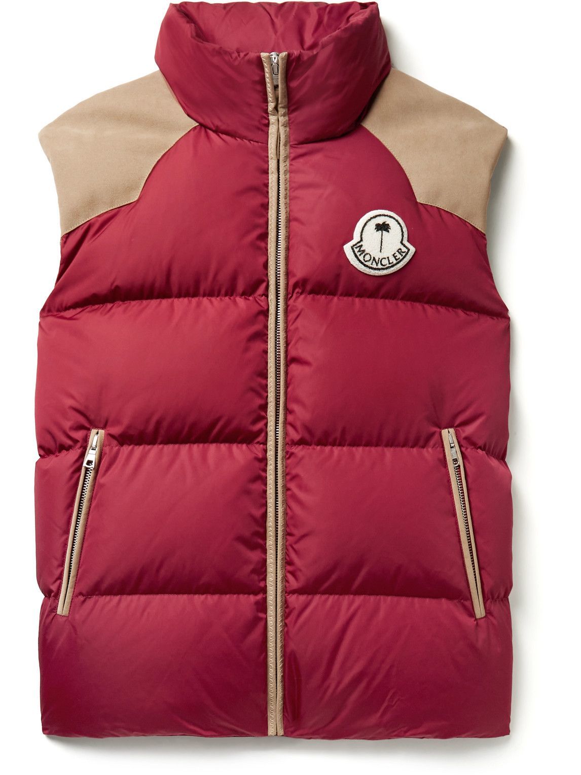 Photo: Moncler Genius - 8 Moncler Palm Angels Kamakou Faux Suede-Trimmed Quilted Shell Down Gilet - Burgundy