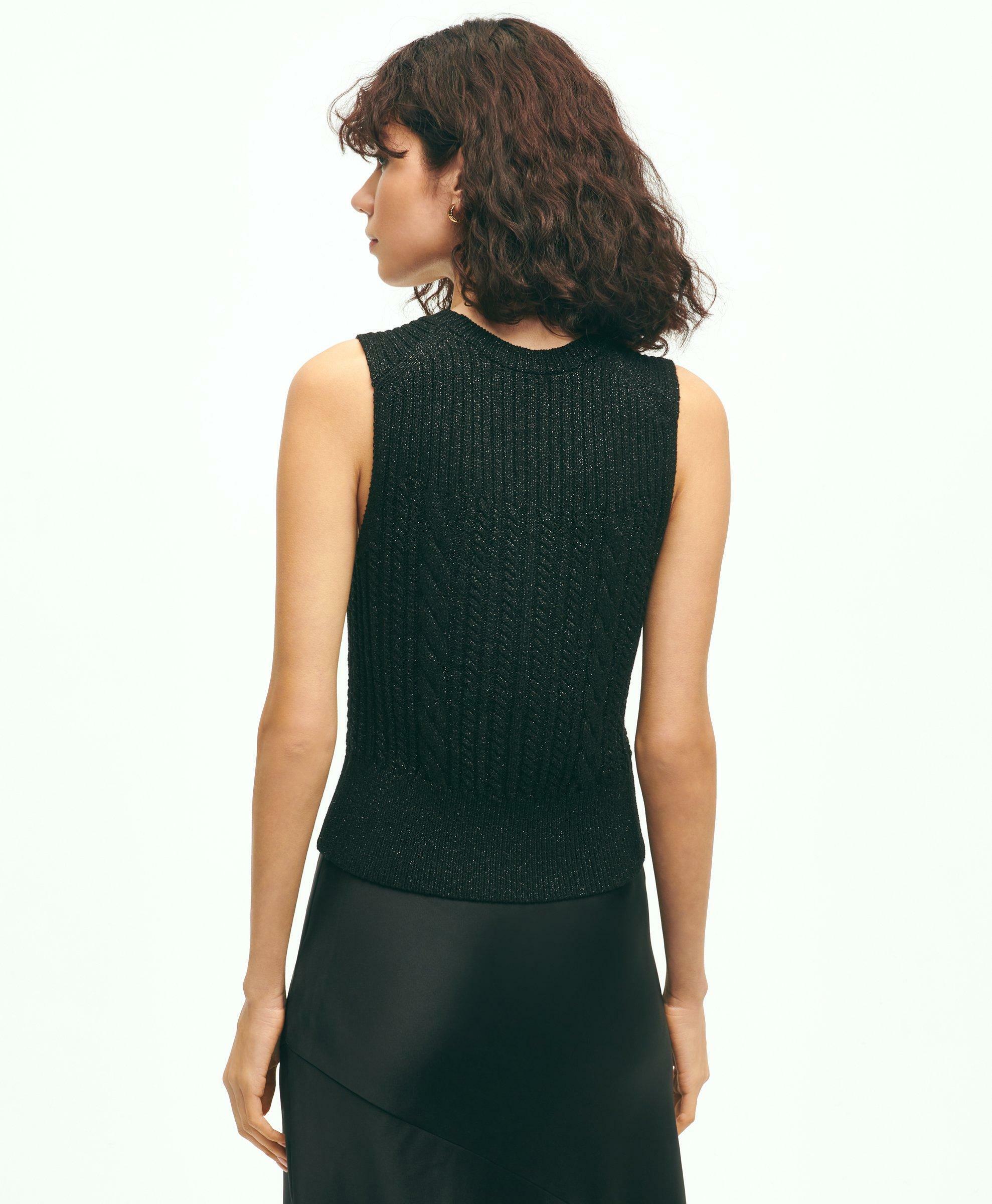 Brooks Brothers Women's Sparkling Cable Knit Cropped Sleeveless Sweater | Black