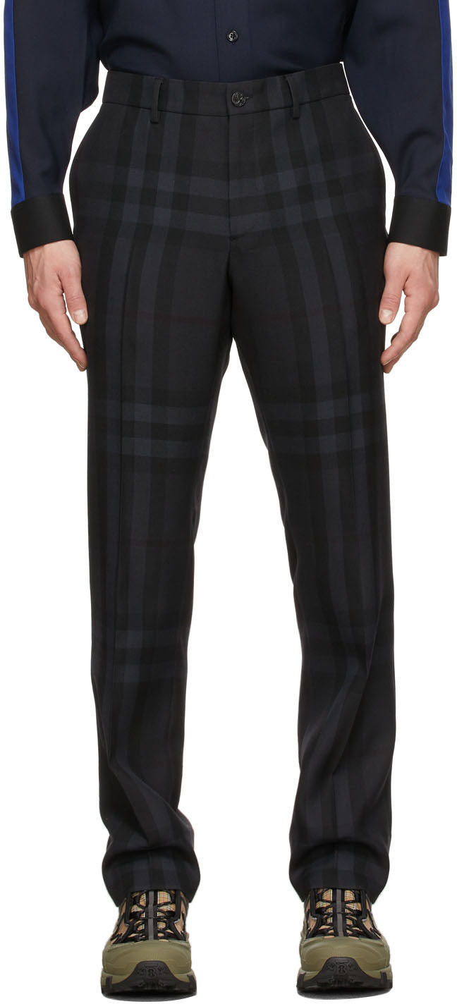 Photo: Burberry Black Wool Check Classic Fit Tailored Trousers