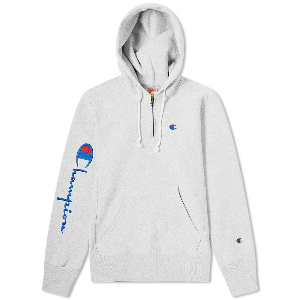 Champion Reverse Sleeve Logo Half Zip Hoody Champion Reverse Weave