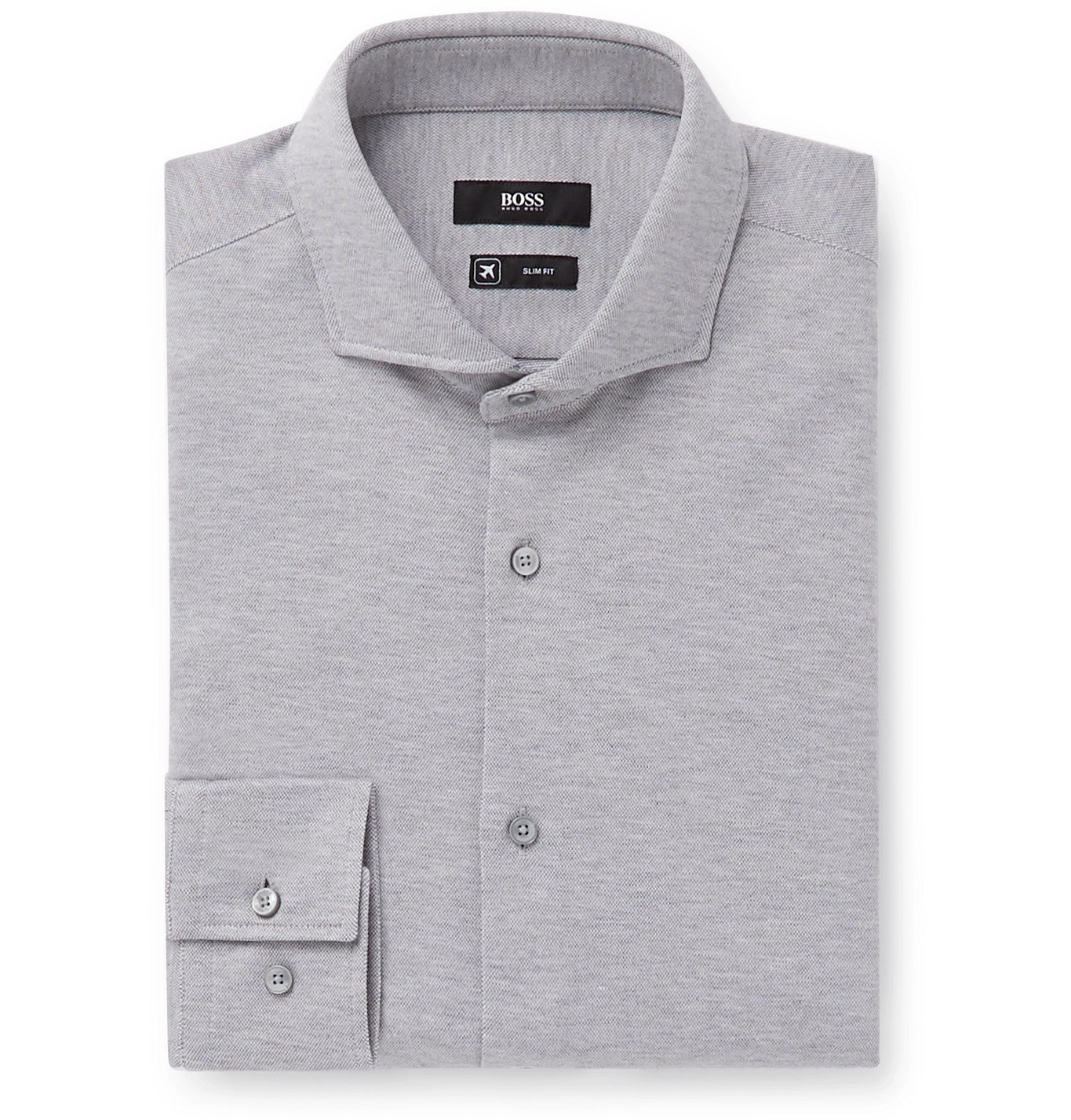 insect regel beneden Hugo Boss - Jason Slim-Fit Cutaway-Collar Mélange Cotton-Jersey Shirt -  Gray Hugo Boss