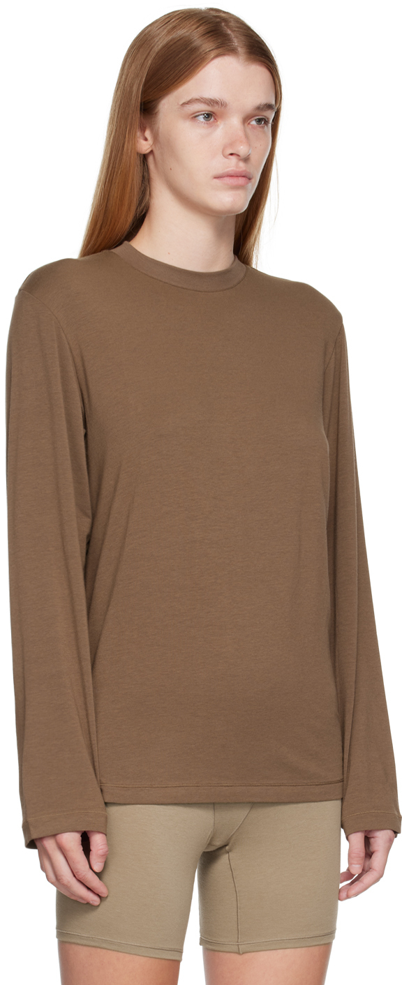 SKIMS Brown Boyfriend Long Sleeve TShirt SKIMS