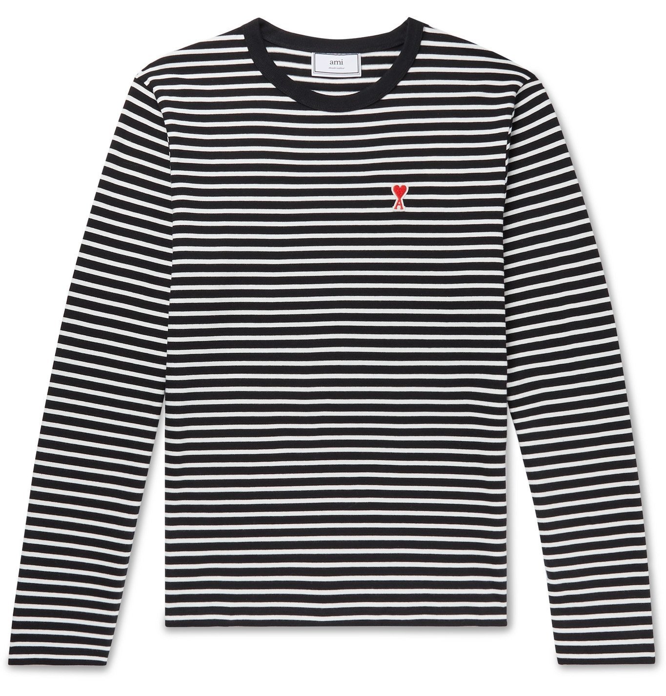 AMI - Logo-Appliquéd Striped Cotton-Jersey T-Shirt - Black AMI