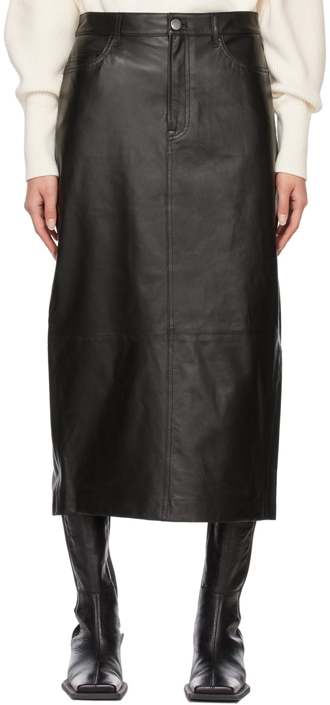 Frame Black Leather Midi Skirt Frame Denim