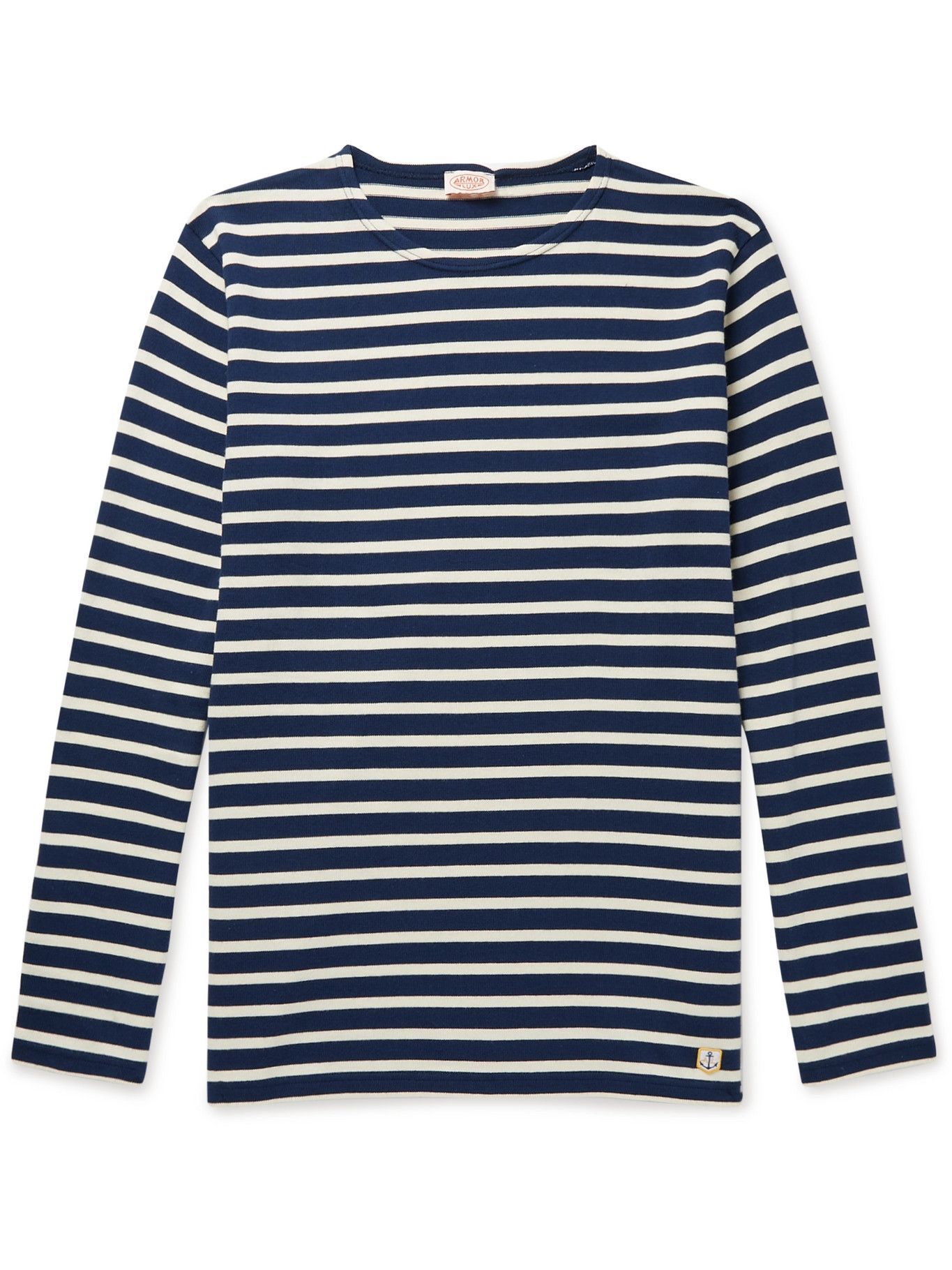 Armor Lux - Logo-Appliquéd Striped Organic Cotton-Jersey T-Shirt - Blue ...