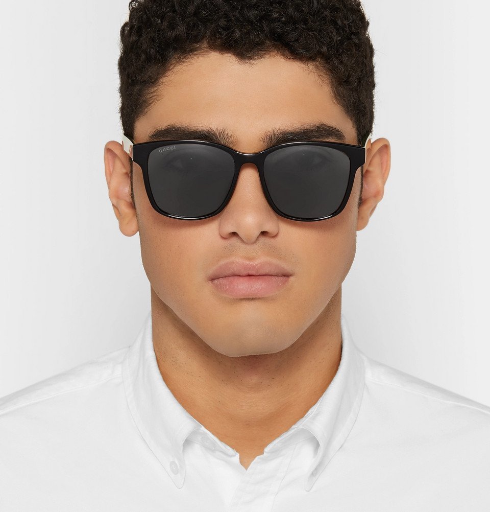 Gucci - Square-Frame Striped Acetate Sunglasses - Men - Black Gucci