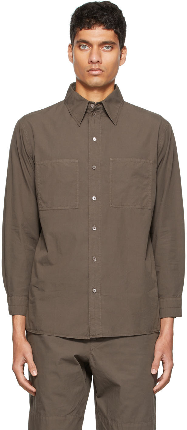 Lemaire Brown Poplin Patch Pocket Shirt Lemaire