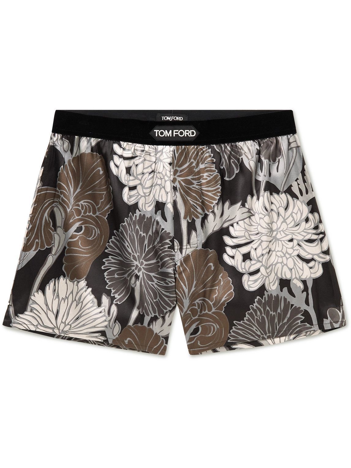 TOM FORD - Velvet-Trimmed Floral-Print Stretch-Silk Satin Boxer Shorts ...