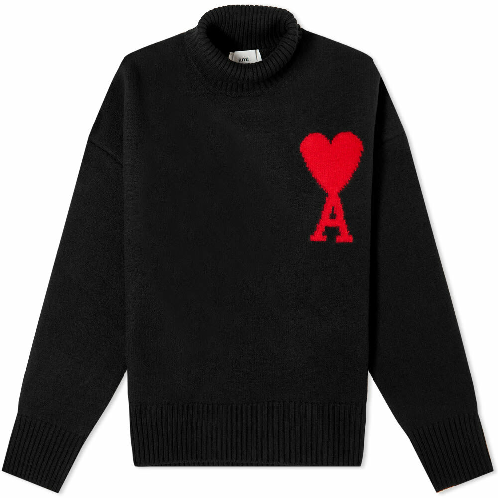 Photo: AMI Men's A Heart Roll Neck Knit in Black/Red