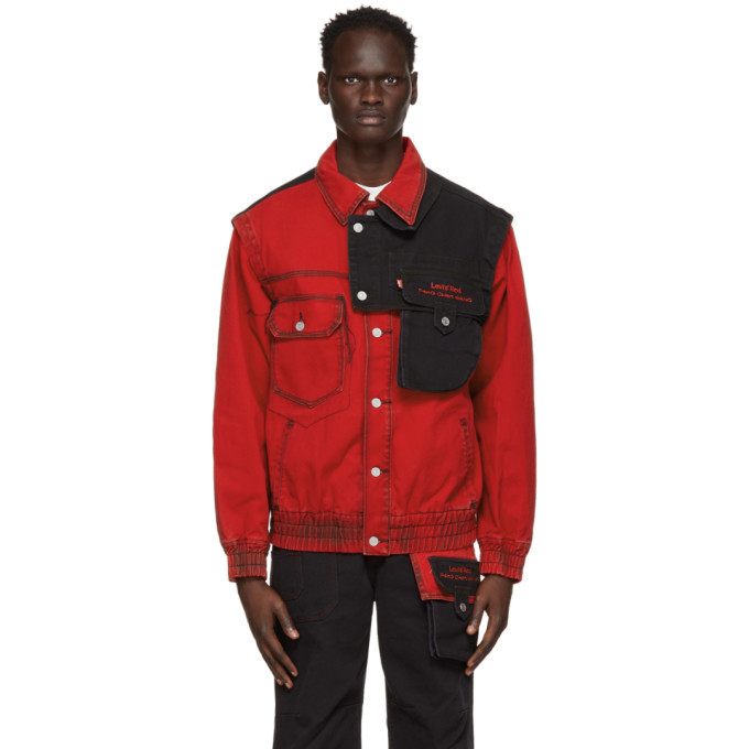 Feng Chen Wang Red and Black Levis Edition Twill Oversized Jacket 