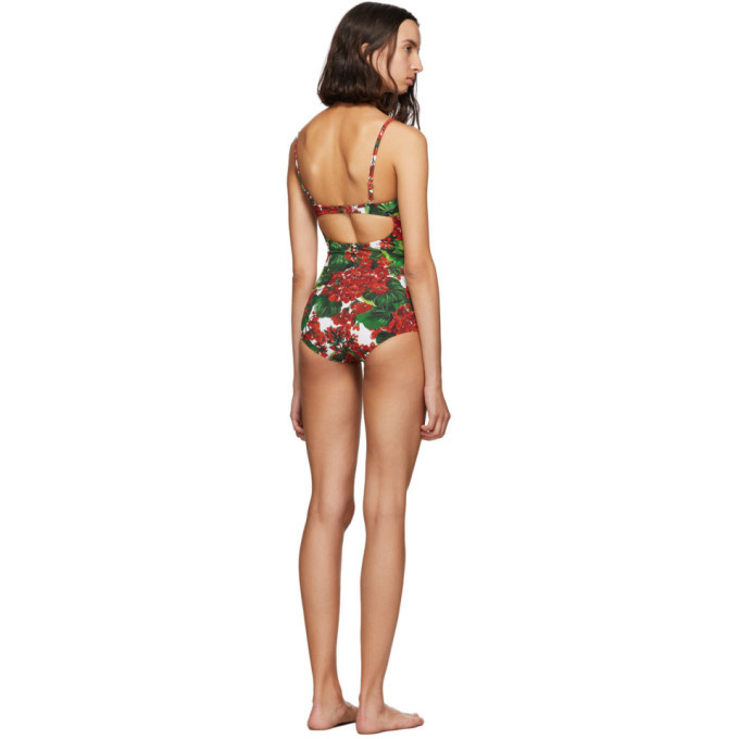 Dolce and Gabbana Red and Green Portofino Balconette One-Piece Swimsuit  Dolce & Gabbana