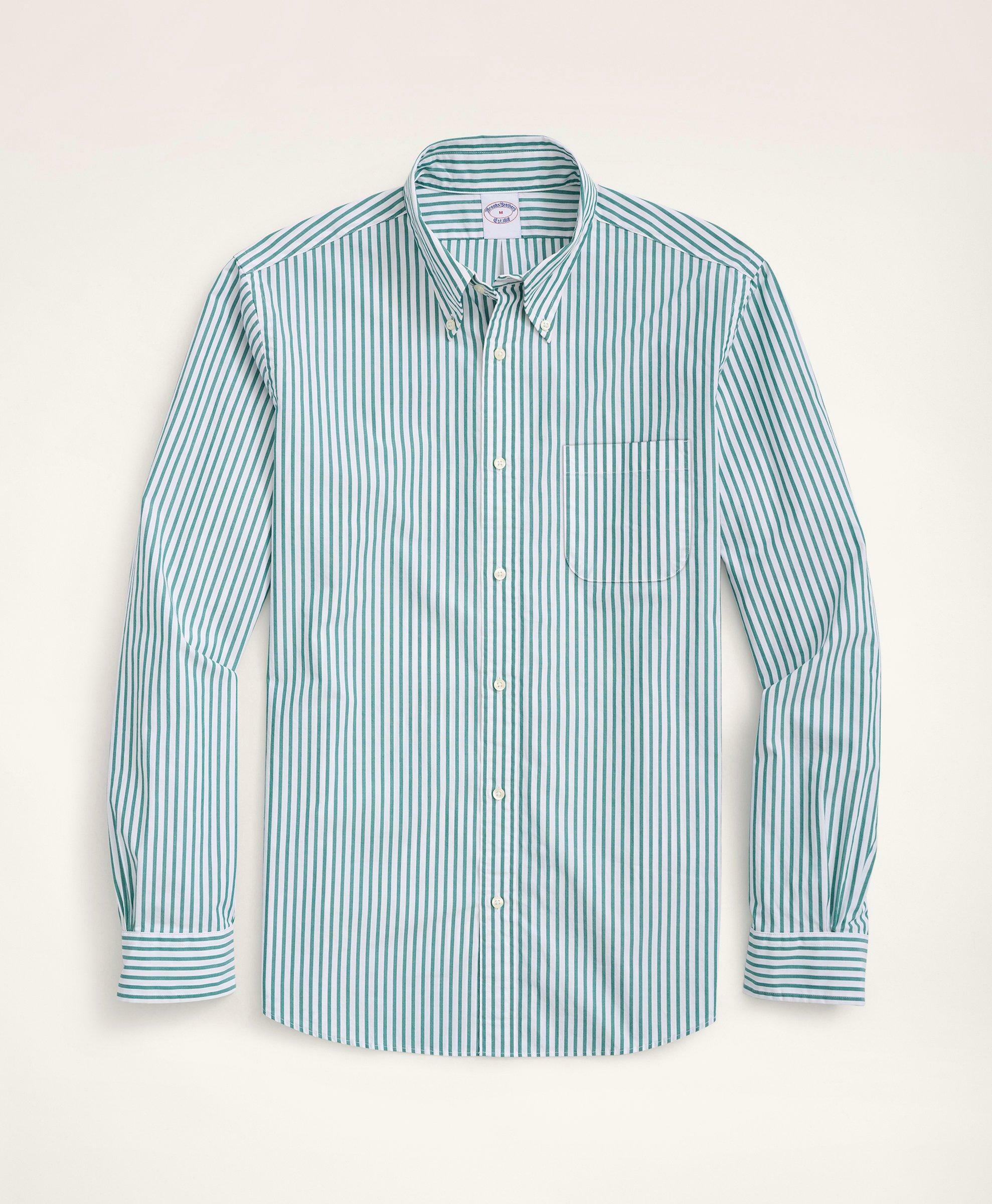 Brooks Brothers Men's Big & Tall Friday Shirt, Poplin Bengal Stripe | Green