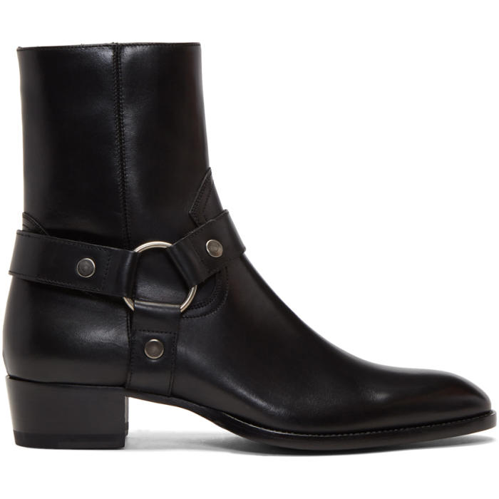 Saint Laurent Black Wyatt Harness Boots Saint Laurent