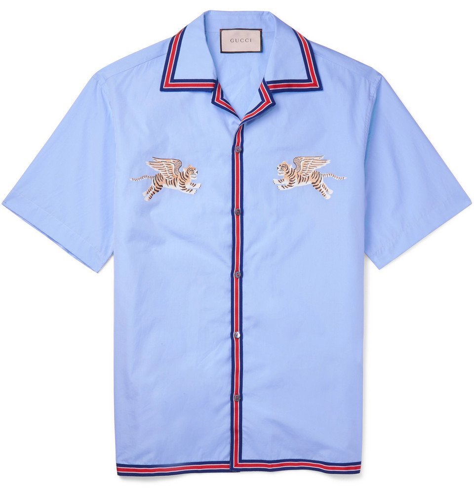 Gucci - Camp-Collar Embroidered Cotton 