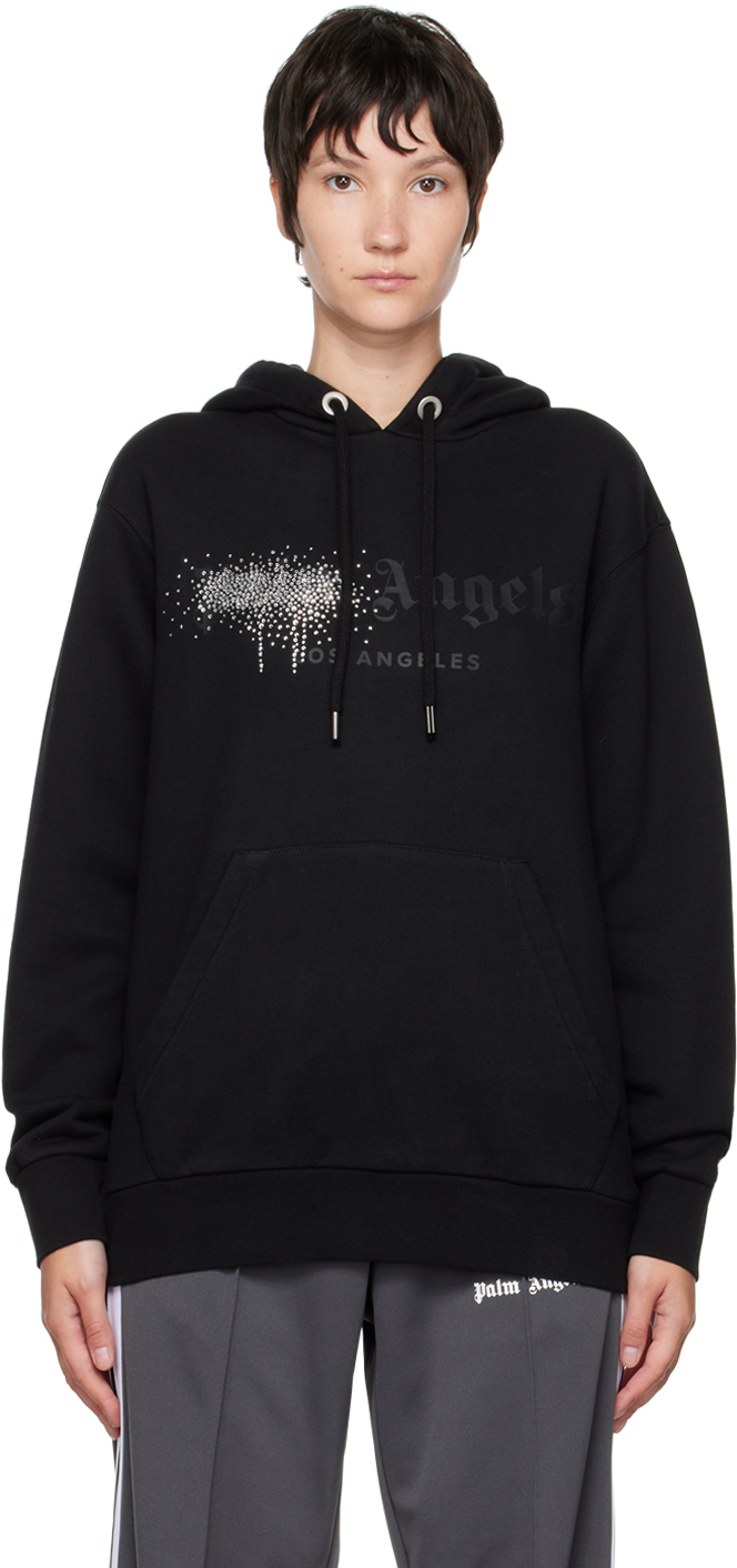 Palm Angels Black Rhinestone Sprayed Hoodie Palm Angels