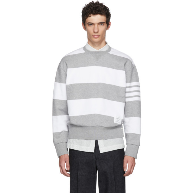 Thom Browne Grey Striped Cotton Sweatshirt Thom Browne