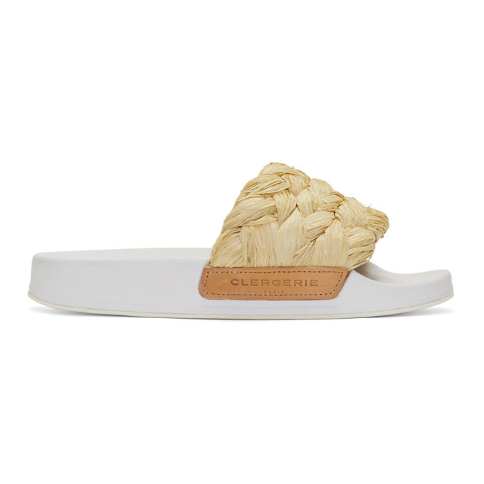 Clergerie Beige Raffia Walter Slides Clergerie