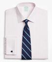 Brooks Brothers Men's Stretch Milano Slim-Fit Dress Shirt, Non-Iron Twill Ainsley Collar French Cuff Bold Stripe | Pink