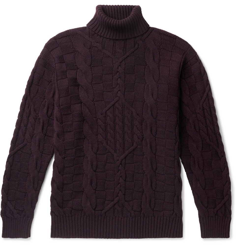 Etro - Slim-Fit Cable-Knit Wool Rollneck Sweater - Merlot Etro