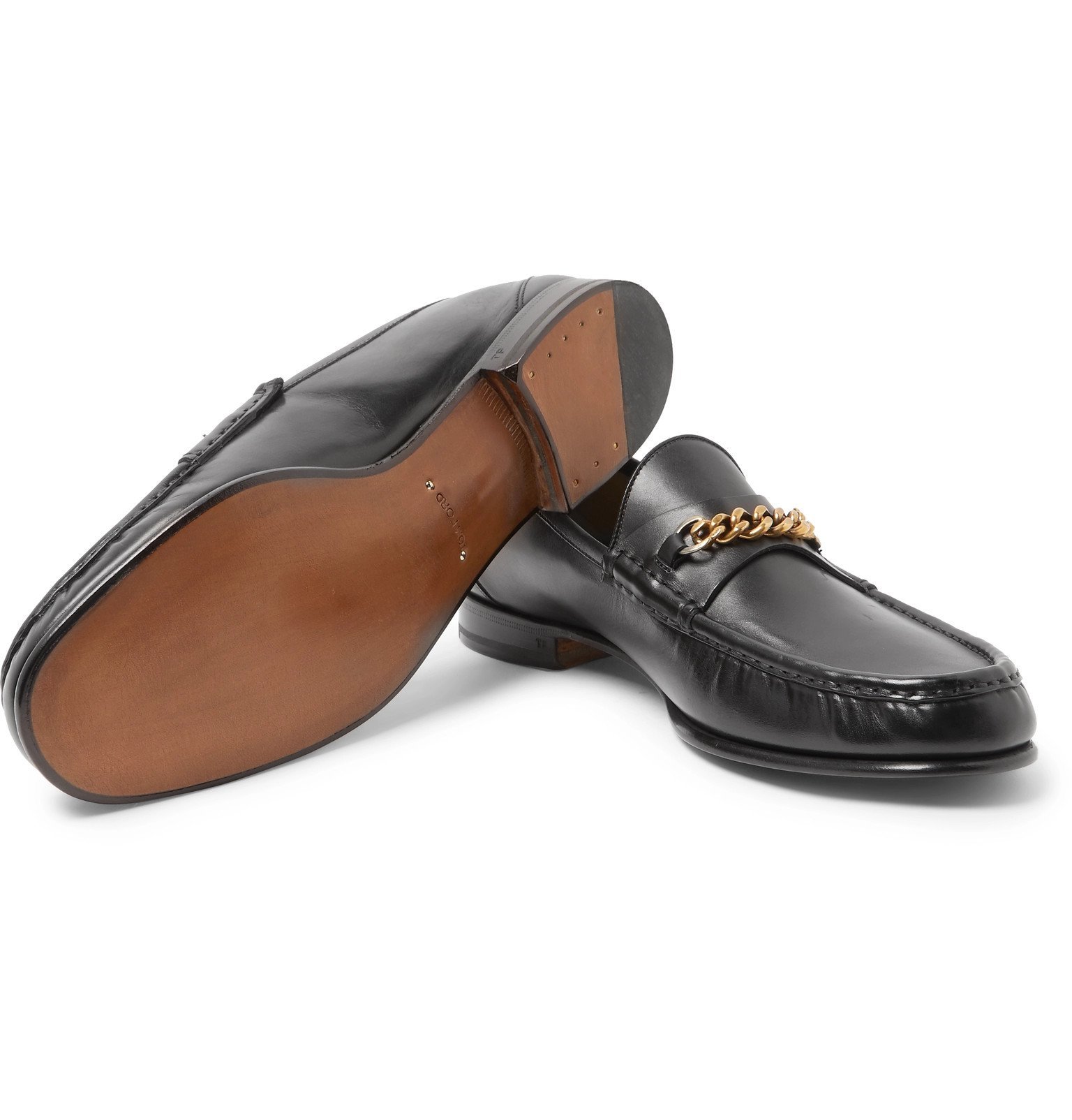 TOM FORD - York Chain-Trimmed Leather Loafers - Black TOM FORD