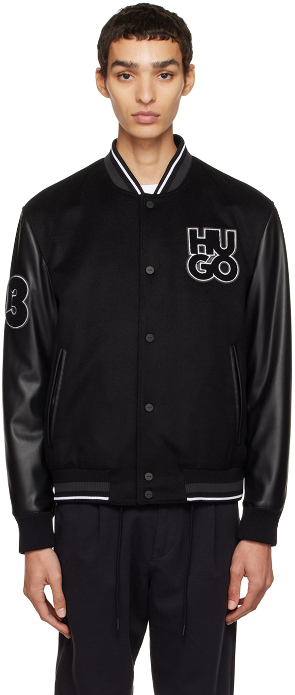 Hugo Black Varsity Faux-Leather Bomber Jacket Hugo Boss