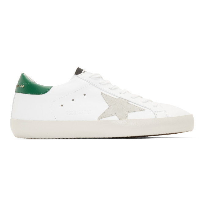 Golden Goose White and Green Superstar 